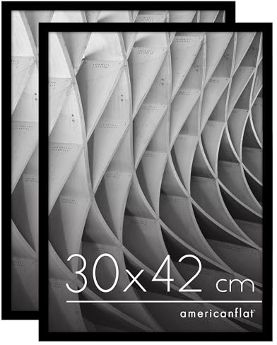 Americanflat Cornice Foto 30x42 cm Nere - Set di 2 Cornici 42x30 cm con Bordo Sottile e Pannello Protettivo in Plastica - Portafoto con Ganci Seghettati Integrati per Pareti