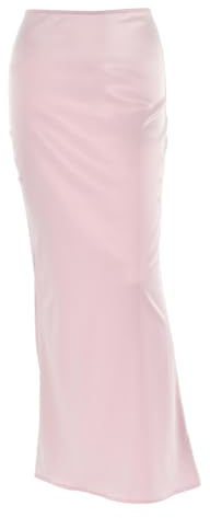 ZRHWSPD Satinkjol silke satinkjolar kvinnor hög midja kjol kvinnor penna eleganta kjolar sommar svart lång kjol (rosa, S)