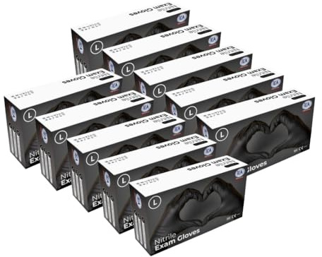 IEA Medical Lot de 1000 gants en nitrile noirs (boîte de 10 x 100), gants à usage unique, gants en nitrile, gants jetables sans poudre, gants en caoutchouc sans latex