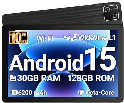 Vekoy Tablet 10 Zoll Android 15 GMS-Zertifiziert, 30GB RAM + 128GB ROM (2TB TF), Octa-Core, 6200mAh, 1280x800 HD, WiFi 6, BT 5.3, Widevine L1, 5MP+8MP Kamera, Tablet PC, Schwarz – 2026