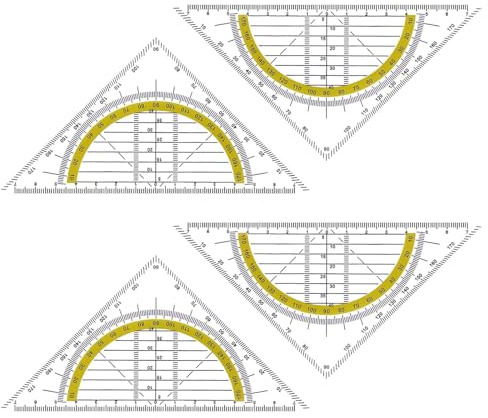 Vibronova Litet geodreieck 4-pack, flexibelt, okrossbart, transparent, tillverkat av plast, lämpligt för studenter, kontor, formgivare och ritning