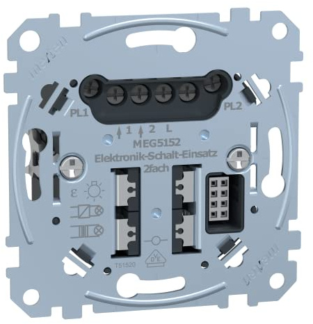 Schneider Electric Merten Elektronik-Schalt-Einsatz, 2-fach, Unterputz, 50-220VA, für ohmsche oder induktive Lasten, Artikelnummer MEG5152-0000