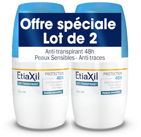 ETIAXIL - Déodorant Anti-transpirant - Traitement Transpiration Modérée - Aisselles - Protection 48h - Roll on - Fabriqué en France - 50 ml - Lot de 2