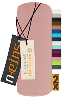 npluseins Doppelpack Jersey Nackenrolle-Kissenbezug - Uni Kissenhülle 1389.1908, ca. 40 x 15 cm, Altrosa