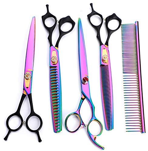 WYGC PETS Profi Hunde Haarschere Mit 8,0 Zoll Schneideschere,Effilierschere, Gebogene Schere,Putzkamm für Pet Groomer Oder Familie DIY Lila Elastische Lackbeschichtung
