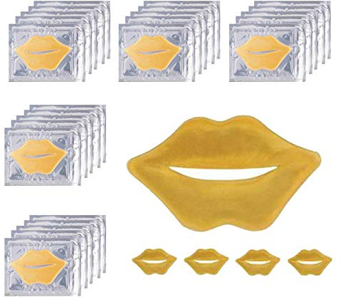 24K Golden Crystal Lip Masks 30 Pieces Hydrating Lip Plumper Mask Collagen Nourishing Lip Care Gel Pads Remove Dead Skin Anti Chapped & Anti-Aging Lip Patches