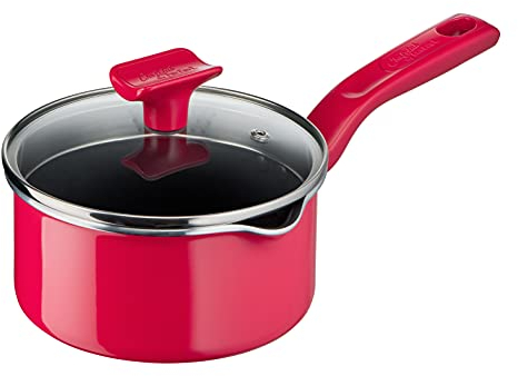 Tefal G80622 Chefclub Stielkasserolle 16 cm + Glasdeckel | Titanium Antihaftversiegelung | Thermo-Signal Temperaturanzeiger | unbedenkliches Kochen | einfache Reinigung | induktionsgeeignet | rot