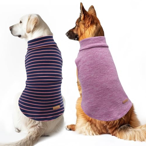 KYEESE 2Pack Dog Sweater Pullover Dog Sweaters for Medium Dogs Girl Soft Dogs Clothes Stretchy Pet Sweatshirt Warm Dogs Coats Turtleneck Large Pets Sweater