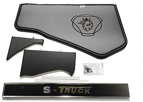 Kram-Truck Armaturenbrett-Ablage, Glatte, bestickte Abdeckung, LKW-Cockpit, TV-Rack, kompatibel mit Scania S/R ab 2017, 10 mm Schaumstoff, Kunstleder, beständig, grau