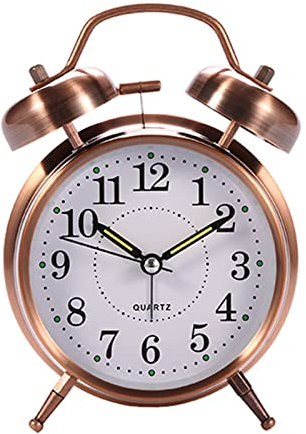 Ruspela Retro Alarm Clock, Loud Desk Clock Old Fashioned Bedside 4 Inch Silent Non- ticking Loud Twin Bell Alarm Clock with Night Light for Heavy Sleepers Travel Bedrooms Desk Brown