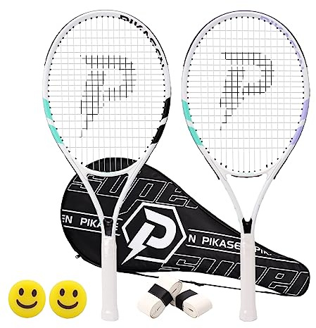 PIKASEN 27 Inch Tennis Rackets for Adult Recreational 2 Players Tennis Rackets Set with 2 Overgrips and 1 Tennis Bag. Perfect for Beginners and Students Training