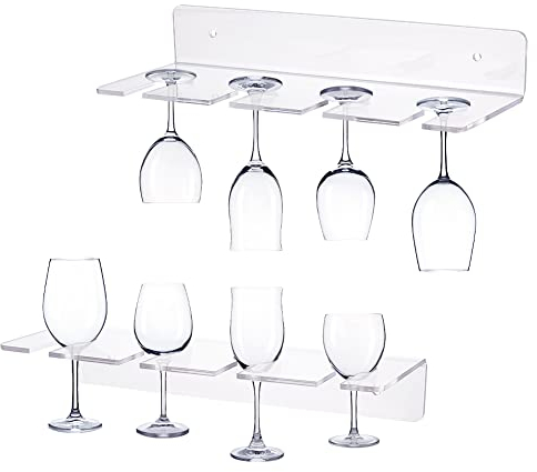AHANDMAKER 2 Pack Acryl-Weinglashalter an der Wand montiert, klares Weinglas-Display-Rack, Champagner-Wandhalter, unter dem Schrank Weinglas-Lagerregale, für Küche Bar Restaurant