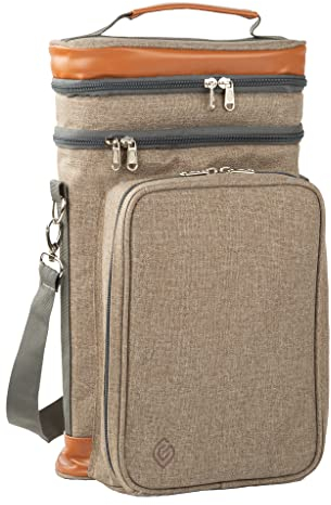 Greenfield Collection - Contemporary 4 Person Leak Proof Wine Bottle Cooler Bag for Cans, Champagne, Perfect Picnic Wine Carrier Shoulder Bag Insulated Drinks and Lunch Bag (Stone Grey)