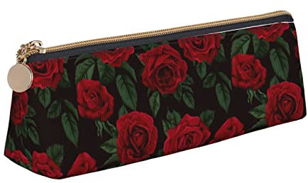 FJAUOQ Red Rose Pencil Case with Zipper Durable Portable Pen Pouch Office Storage Bag Travel Toiletry Holder for Women Men