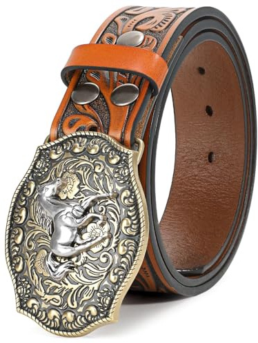 BELTROAD Fibbia Western in pelle Cintura per uomini donne Cowboy Cowgirl Cintura da uomo in pelle per jeans Natale Regali da cintura per uomo, Passend zur Taille: 103cm -112cm