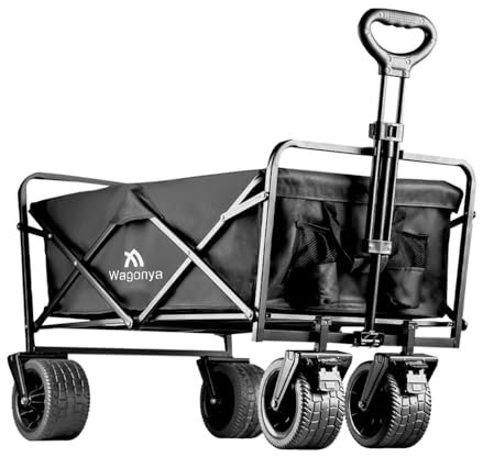 WAGONYA | Carro de Playa Plegable | Ruedas Anchas giratorias Especial para Arena | Carro para jardín con Ruedas Grandes | Capacidad 200 kg y 165 litros | Acampada, Pescar, Cazar, Compras, Playa