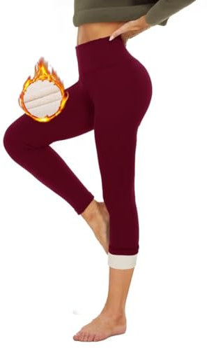 HLTPRO Thermo Leggings Damen Gefütterte Winter High Waist Thermohose Dicke Thermoleggings Warm Leggins für Outdoor Hause Weinrot S