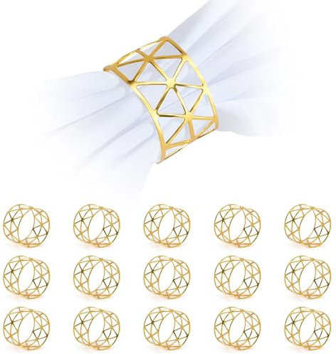 15 Stück Serviettenringe Gold, Universal Serviettenring Set Aushöhlen, Metall Serviettenhalter für Hochzeit, Weihnachten, Familie Sammeln, Partei, Jahrestag, Abendessen, Esstischdekoration