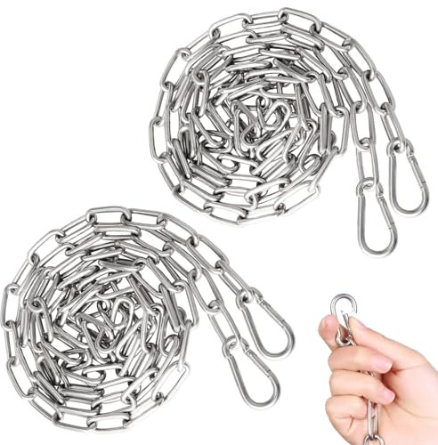 2 Pezzi Catena in Acciaio Inox, Catene in Acciaio Inox da 1M, con Moschettone, Catena a Barriera, Catena di Prolunga in Metallo, Catena di Prolunga per Appendere Sedie, Amache, Sacchi di Sabbia
