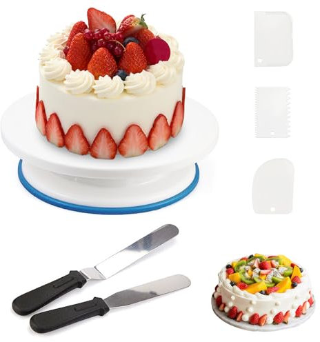 Ksvaye 6Pezzi Kit Piatto Girevole per Torte con Raschietto Pasticceria, Pettine per Torte, Kit Pasticceria Professionale, Piatto Rotante per Torte per Fare Torte, Cottura al Forno, 28cm