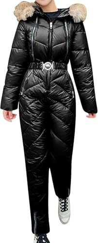 Combinaison de Ski Une pièce pour Femmes Combinaison de Neige épaisse et Chaude Deux pièces Combinaison de Ski d'extérieur en Polaire pour la Neige (Noir,M)