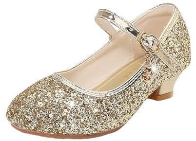 Glitter Shoes Women's Performance Dance Shoes Closed Toe Princess Shoes Casual Shoes Low Heel Soft Sole Training Shoes for Women Salsa Latin Wedding Party, gold, 6 UK