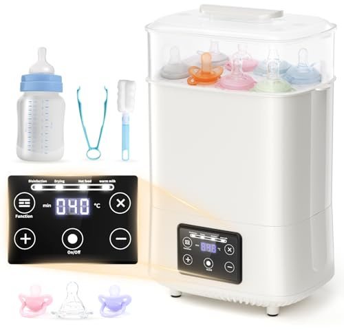 Baby Bottle Steriliser and Dryer, Large Size Hold 8 Bottles and Pacifiers, 4-in-1 Electric Steam Steriliser for Baby Bottles, Breast Pump Parts, Teething Toys, Milk & Food Warmer