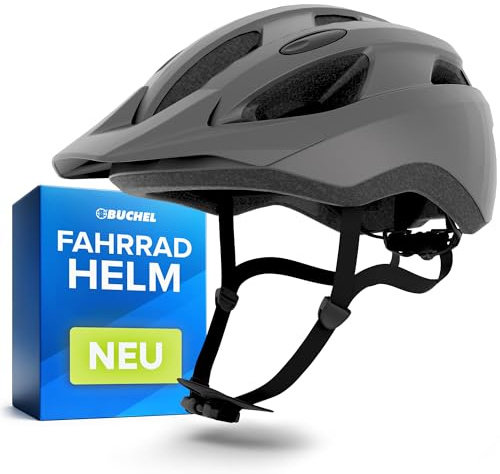 BÜCHEL Fahrradhelm mit In-Mould-Technologie – für Kinder & Erwachsene – Cam Lock, Kinnpolsterung & Fliegennetz – Größen M 51–56 cm & L 57–60 cm – Schwarz, Weiß, Grau (Grau Matt, L, 57-60cm)