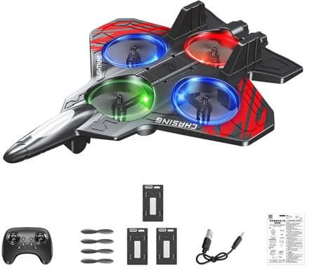 Colcolo Foam Remote Control Airplane Fighter Jet Toys Gifts for Boys Lightweight 360° Flip Waterproof RC Plane for Kids Adults 8-16, red three battery