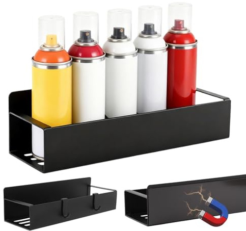 DiQiRenQin Magnetic Spray Can Holder 2 Pack, Wall Mount Aerosol Can Organizer for Toolbox or Metal Surfaces, Steel Spray Paint Storage Rack for Garage Workshop (Fits Up to 3 Dia Cans)