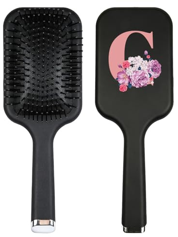 Paddle Hair Brush Women A-Z Printed Detangling Hair Brush Straightening & Smoothing Hair Comb For Wet Dry Natural Hair Salon Supplies (C)