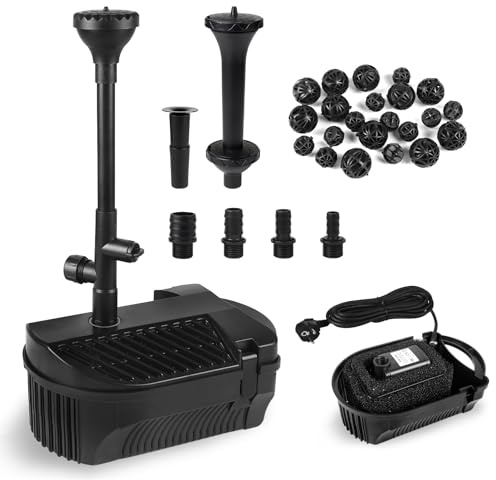 EXLECO Utomhus dammpump med filter och fontänset, 2450 l/h, 50 W, fontänpump, biologiskt dammfilter, komplett set med pump, filterinstallation, damm, strömpump, brunnspump för trädgård, koi