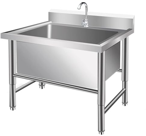 Lavello singolo in acciaio inox autoportante – grande stazione di lavaggio commerciale/industriale vasca 40 cm profondità 60 x 60 x 80 cm – ideale lavanderia e lavanderia all'aperto
