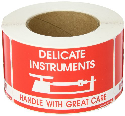 Tape Logic Aviditi Tape Logic 3 x 5,Delicate Instruments - HWC Red/White Warning Sticker, for Shipping, Handling, and Packing (1 Roll of 500 Labels)