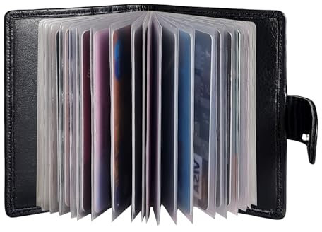 STARHIDE Minimalist Slim Cardholder for Men Women, Small RFID Blocking Credit Card Holder, 24 Card Slots Wallet, Removable Plastic Case, Double Button Closure (Black)