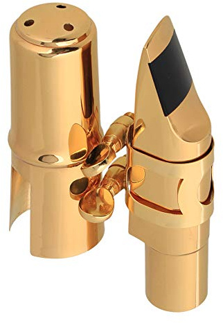 Yibuy Gold Plated Brass B-flat Tenor Saxophone Sax Mouthpiece with Cap Ligature 7#
