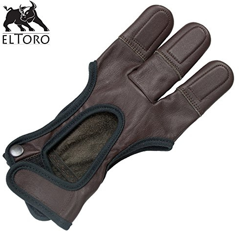 elToro Archery Schießhandschuh Chestnut aus weichem Leder – atmungsaktiver 3-Finger-Handschuh für Bogenschießen – doppelt verstärkte Fingerkuppen, Klettverschluss & Druckknopf | M - Medium