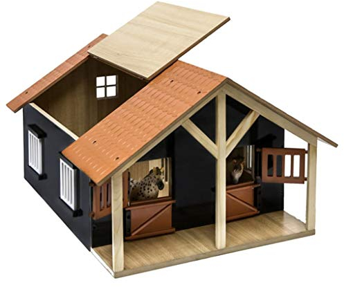 Van Manen - Kids Globe Farming 610167 - Clapier en Bois pour Chevaux - Échelle 1/24 avec 2 Boxes, Atelier, Toit et Portes Mobiles