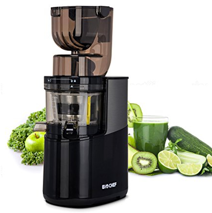 Bio Chef Atlas Whole Slow Juicer Pro – Extractor de zumos, 350W, 40 RPM, Licuadora Prensado en Frío. Garantía de por Vida en el Motor. (Negro)