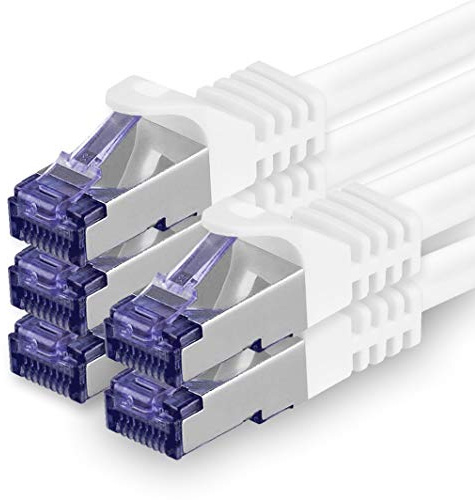 1aTTack.de 5x 0,5 M nätverkskabel CAT7-10 Gigabit - RJ45 patchkabel Ethernet-kabel (SFTP PIMF LSZH CU) - för DSL LAN Switch modem Router Patch Panel CAT7 CAT6 CAT5 - vit