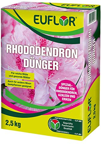 Euflor Concime per rododendri, in scatola pieghevole • Concime organico minerale NPK 8+4+5 con 2% MgO • Fertilizzante speciale per rododendri, azalee, eriche, mirtilli • Effetto a lungo termine