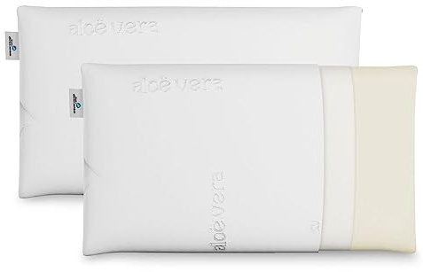 ZZ DON DESCANSO Pack Almohadas Viscoelasticas Aloe Vera Agatha con Doble Funda 70cm, Transpirables, Antiácaros, Firmeza Media, Ergonómicas, Adaptabilidad. Fabricadas en España