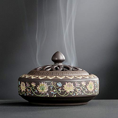 IBLUELOVER Brûleur d'Encens en Céramique Encens Encensoir Vintage Brûle-Encens Belle émail Brûle Fumée à Arôme Support Poêle Bouddha Autel Artisanat Décoration de Maison Bureau Porte-encens Cadeaux