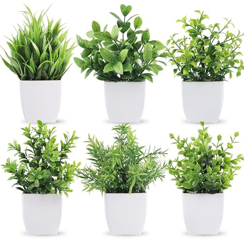 Der Rose Kunstpflanze,Kleine Künstliche Pflanzen für Zuhause, Schlafzimmer, Wohnzimmer, Wanddeko, Badezimmer, 6 Stück