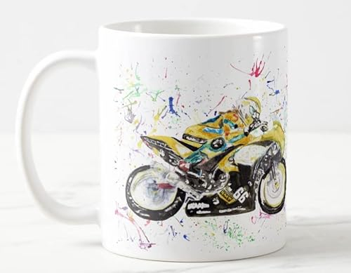 Vixar Tasse colorée en forme de moto avec aquarelle - Cadeau d'anniversaire, travail, bureau, Noël, thé, café (blanc)