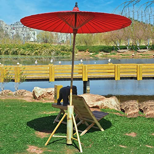 JJ Home Parasol de Jardin extérieur Pare-Soleil, Parapluie de terrasse en Bambou décoratif pour Balcon de Jardin, Fait à la Main, sans Base (Rouge)