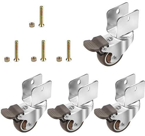 CPROSP 4 Rotelle Mobili con Freno Girevoli Ruote in Gomm a U, Ø38MM Ruote Per Carrello, Apertura Della Piastra: 20mm, con Cuscinetti Freno, 60kg, per Scaffali, Piccole Rotelle Girevoli per Fiori