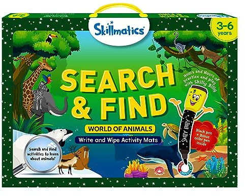 Skillmatics Search and Find - Reusable Preschool Learning Activities, Perfect for Toddlers & Kids Who Love Animals, Toys, Builds Vocabulary, Gifts for Ages 3, 4, 5, 6