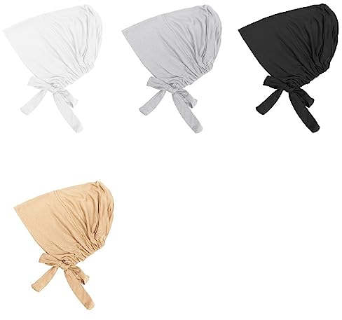 PEALOVCOM 4 Stück Undercap Hijab Baumwolle Unterschal Hijab Mütze Frauen Unterschal Hijab Cap Muslimische Kopftuch Hijab Unterschal Hijab mit Tie Back Closure (4 Farben)