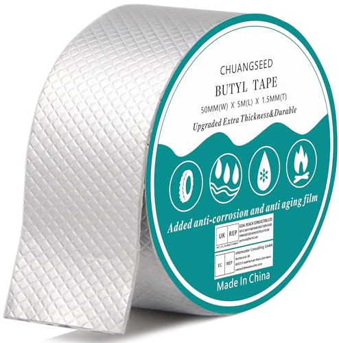 CHUANGSEED 5cm X 5m Ruban butyle aluminium étanchéité toit,Butyle Aluminium Bande,Ruban adhésif butyle à feuille d'aluminium pour l'étanchéité des toits,Réfection des fuites de toiture